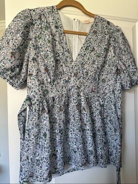 Tory Burch Light Blue and Orange Logo Blouse